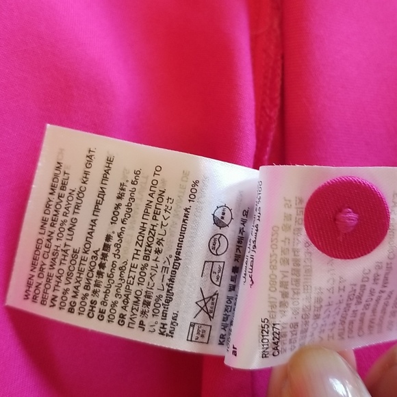 H&M Linen Tie Belt Midi Pink Long Puff Sleeve V Neck Dress Size Extra La… - Picture 12 of 12